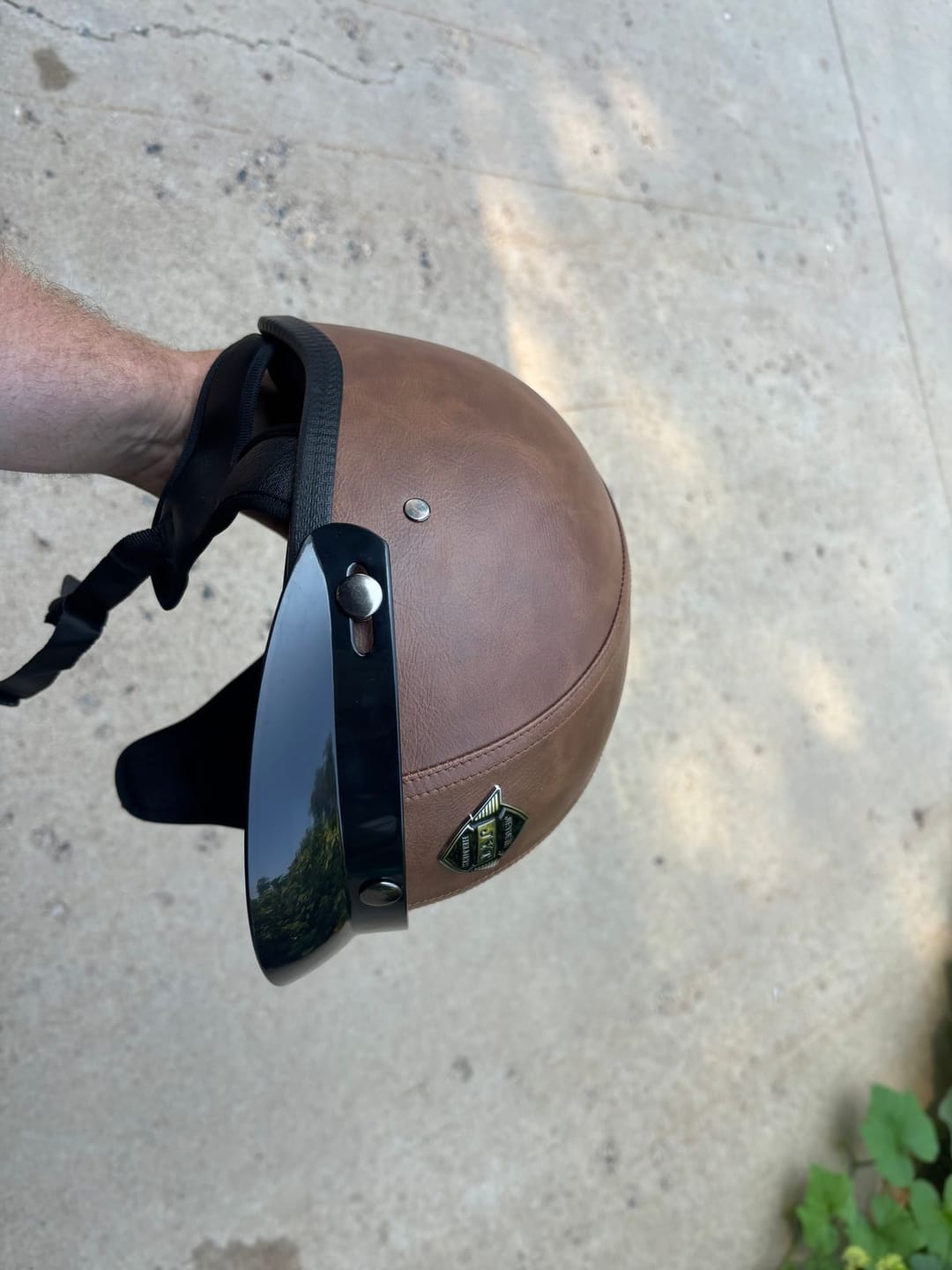 Customer photo review of Retro Leather Half Helmet