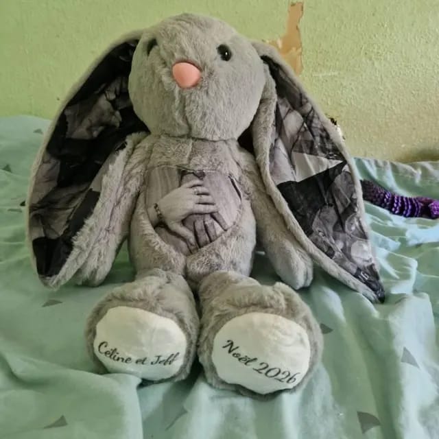 Customer photo review of Custom Heart Photo Bunny Plush