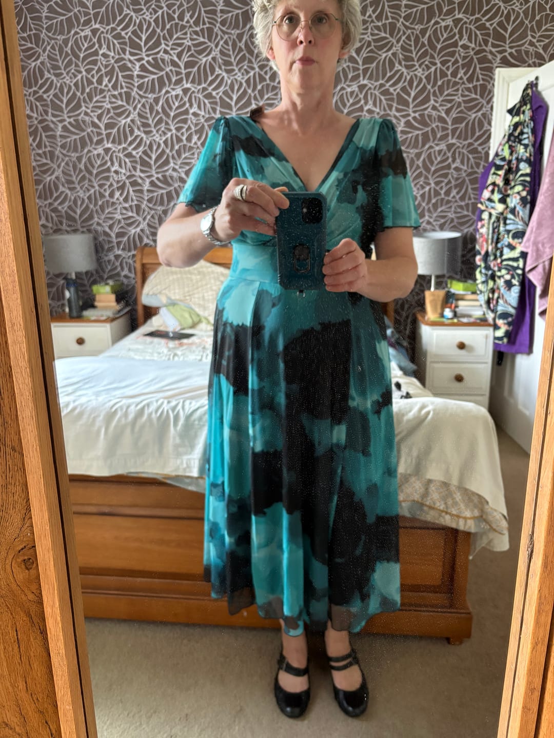 Customer photo review of Victoria Black Teal Angel Sleeve Mesh Long Midi Dress