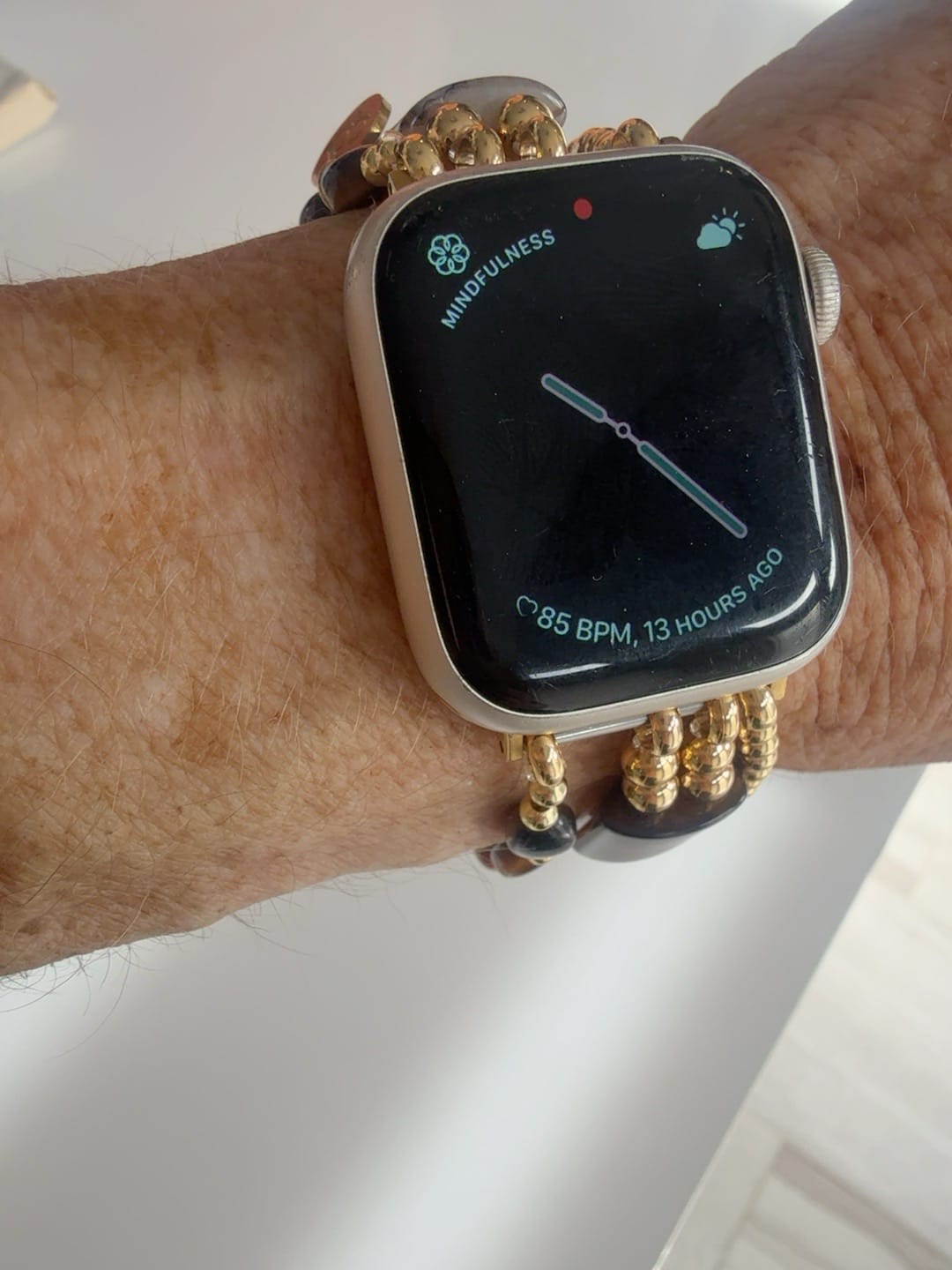 Customer photo review of Fierce Grace Tiger's Eye Stretch Apple Watch Strap
