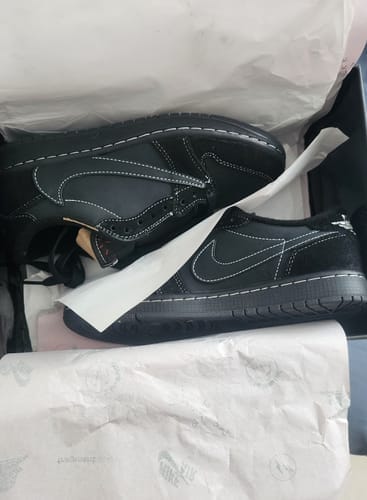Customer photo review of Travis Scott x Air Jordan 1 Retro Low Black Phantom