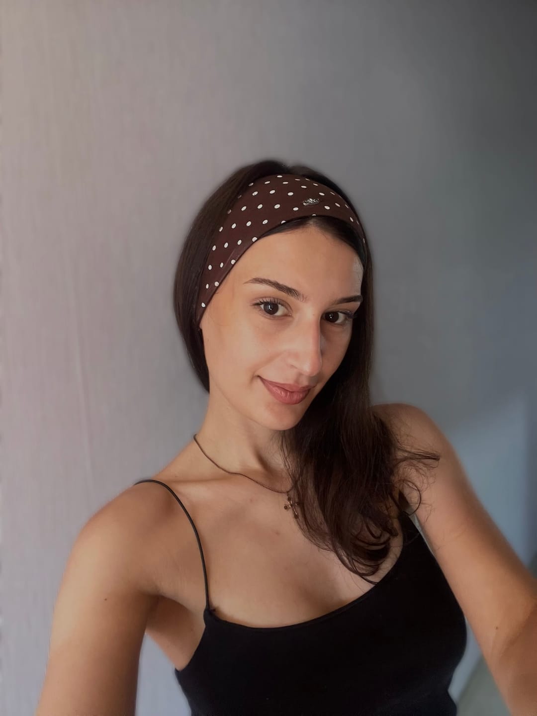 Customer photo review of Whimsy Doll Cotton Polka Active Headband(Brown)