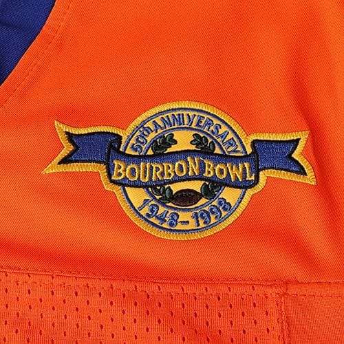 Customer photo review of Custom Orange Mesh Authentic Football Jersey with Royal and White Lettering Design 0140