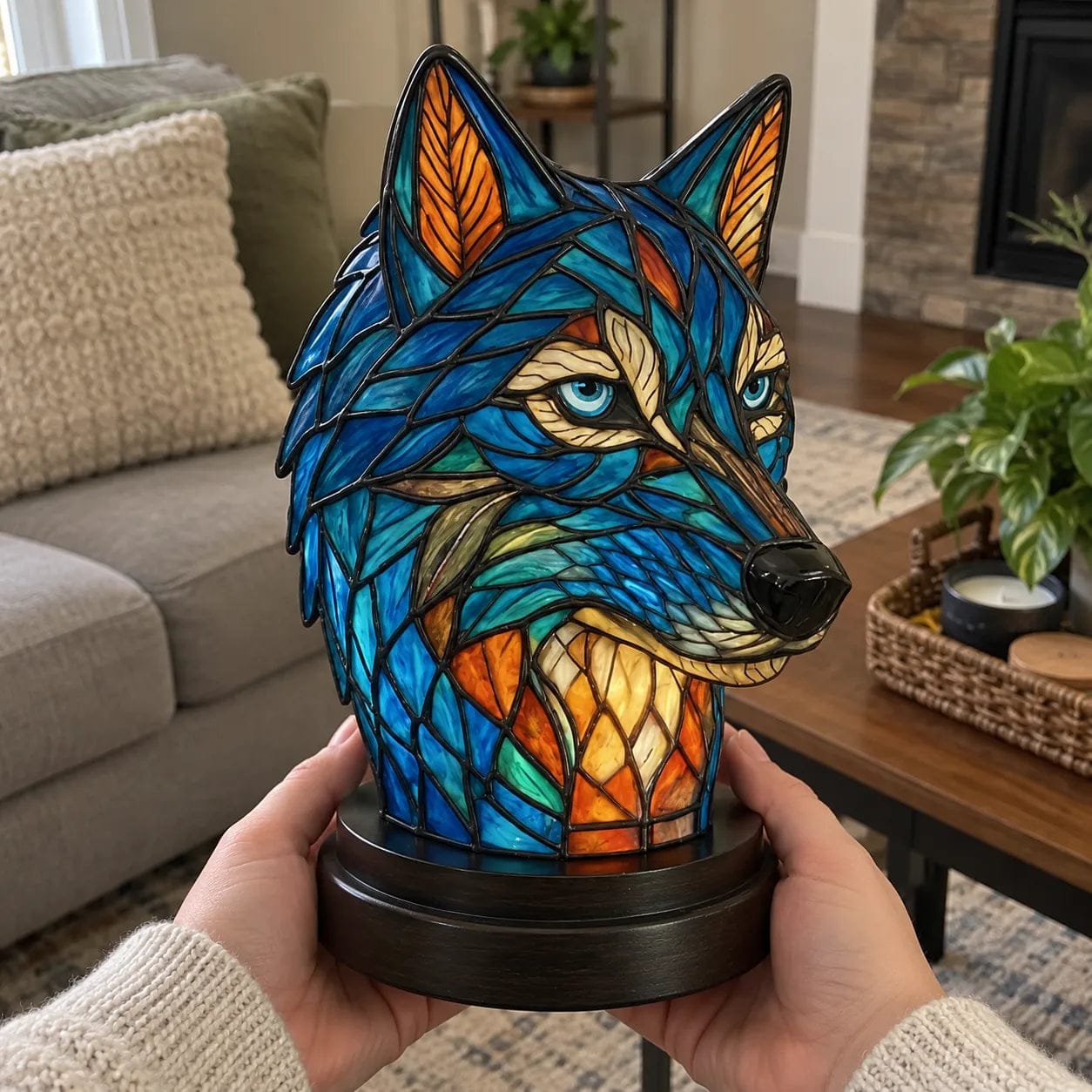 Customer photo review of Light Wolf - handmade lamp that makes hearts shine