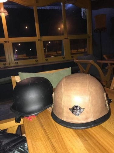 Customer photo review of German Leather Half Helmet  - Vintage Brown