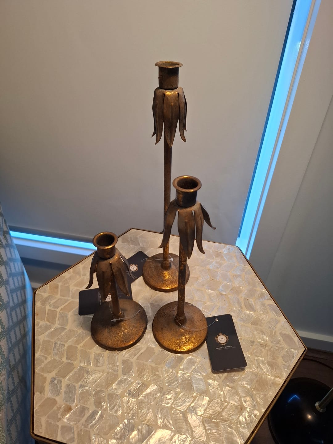 Customer photo review of Ines French Provincial Flower Candle Holder Set of 3, Aged Gold Metal