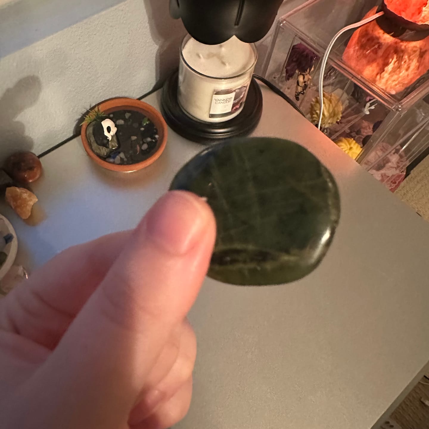 Customer photo review of Green Nephrite Jade Mini Palm Stones for Luck & Prosperity