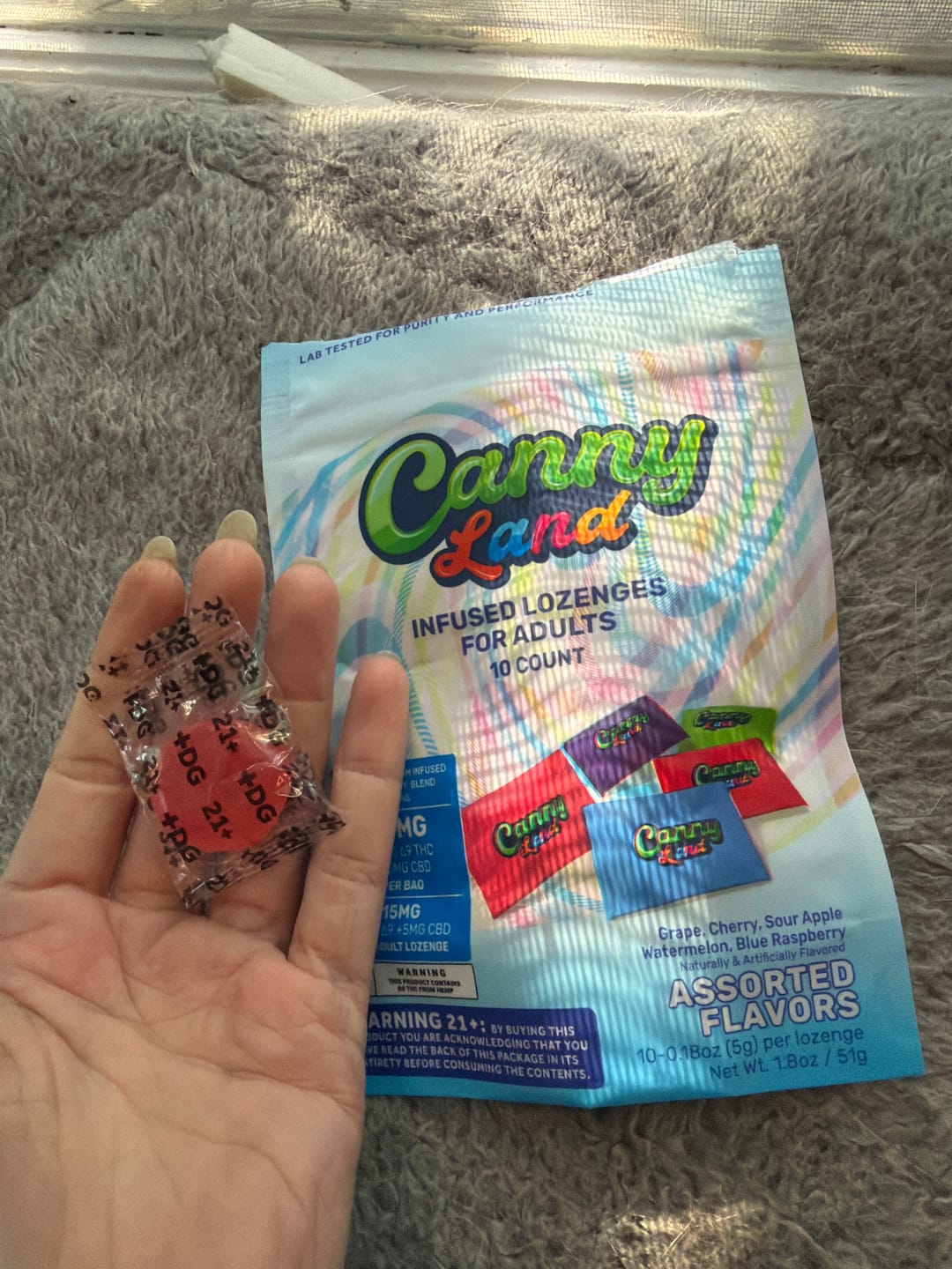 Customer photo review of Canny Land Cannabis Infused Lozenges (10 Count Bag) | 10mg Delta-9 THC + 5mg CBD Each