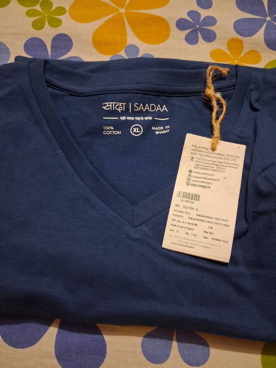 Customer photo review of Women Midnight Blue V-neck T-shirt