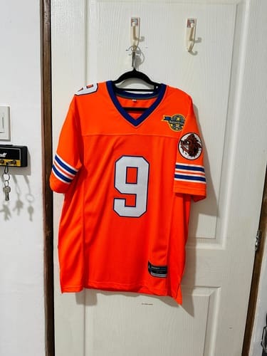 Customer photo review of Custom Orange Mesh Authentic Football Jersey with Royal and White Lettering Design 0140
