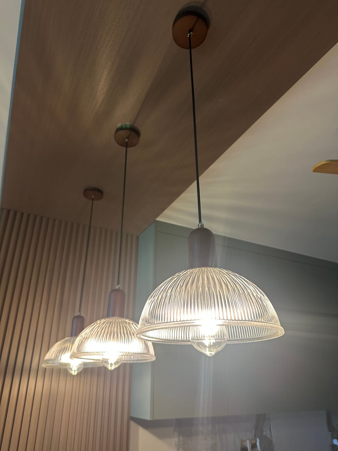 Customer photo review of 1 Light Bowl Hanging Light Fixtures Vintage Ribbed Glass Ceiling Light for Restaurant