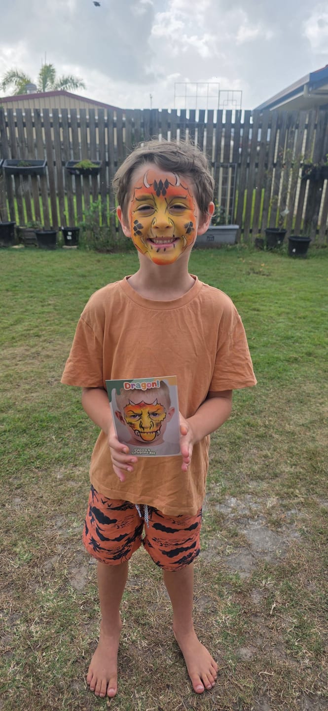 Customer photo review of [MARKETING] The Dino & Dragon Face Paint Kit