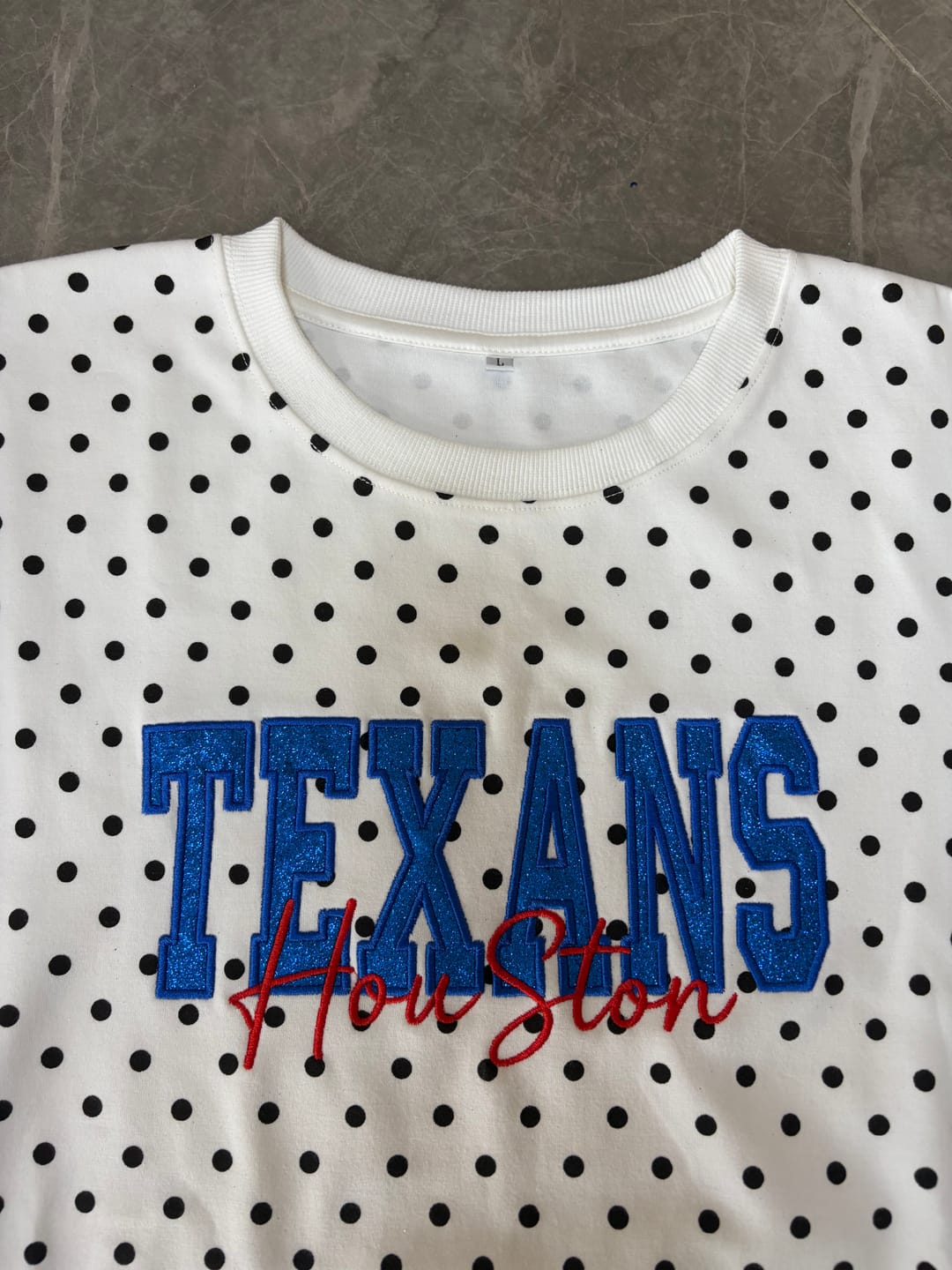 Customer photo review of Custom Embroidered Glitter Vinyl Team Polka Dot Sweatshirt - Game Day Best Gear | Gifts for Sports Mom | Game Day Wear