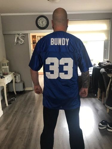 Customer photo review of Custom Royal Authentic Football Jersey with White and Black Lettering