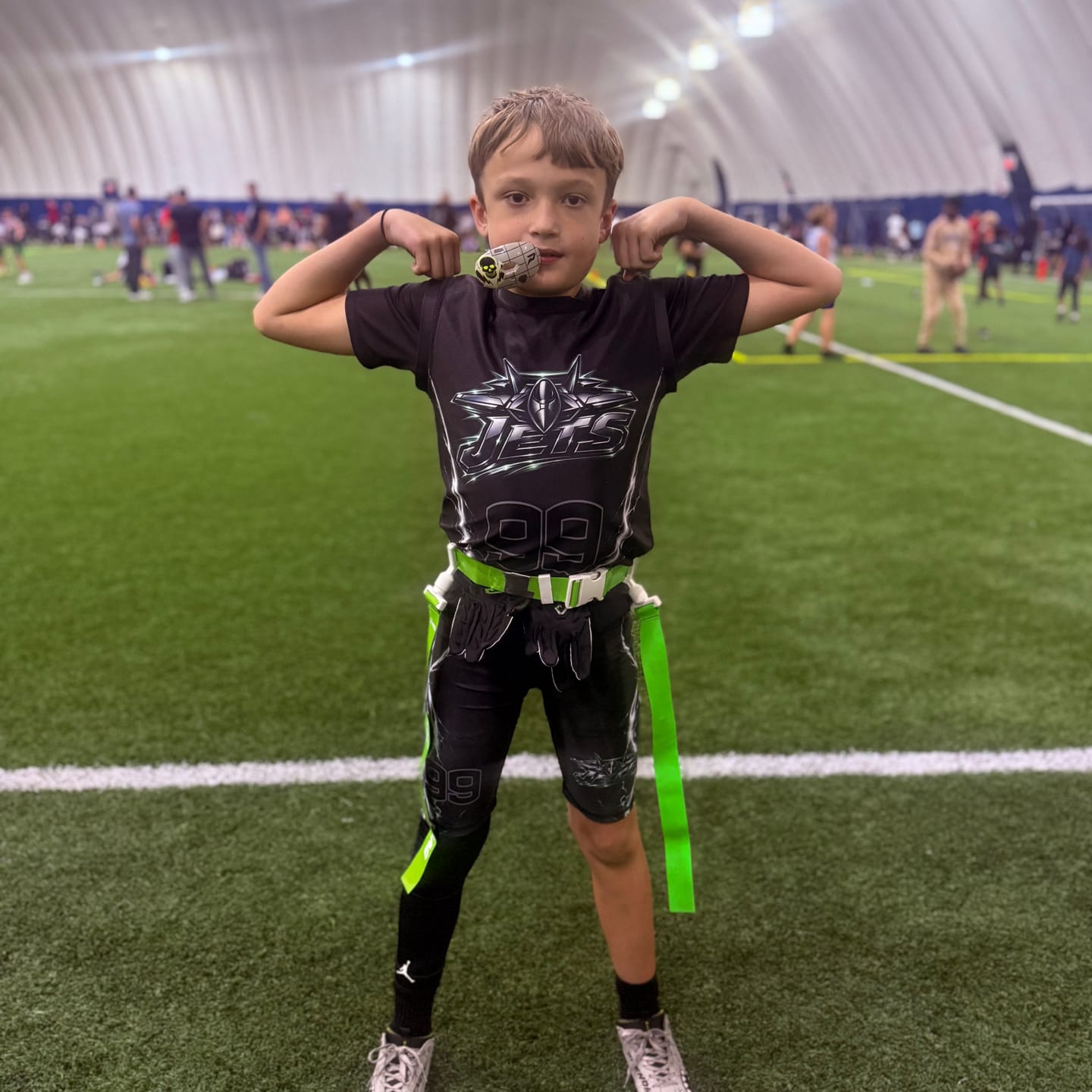 Customer photo review of Phenom Elite Quantum Fierce Youth Padded Football Gloves - Team Colors