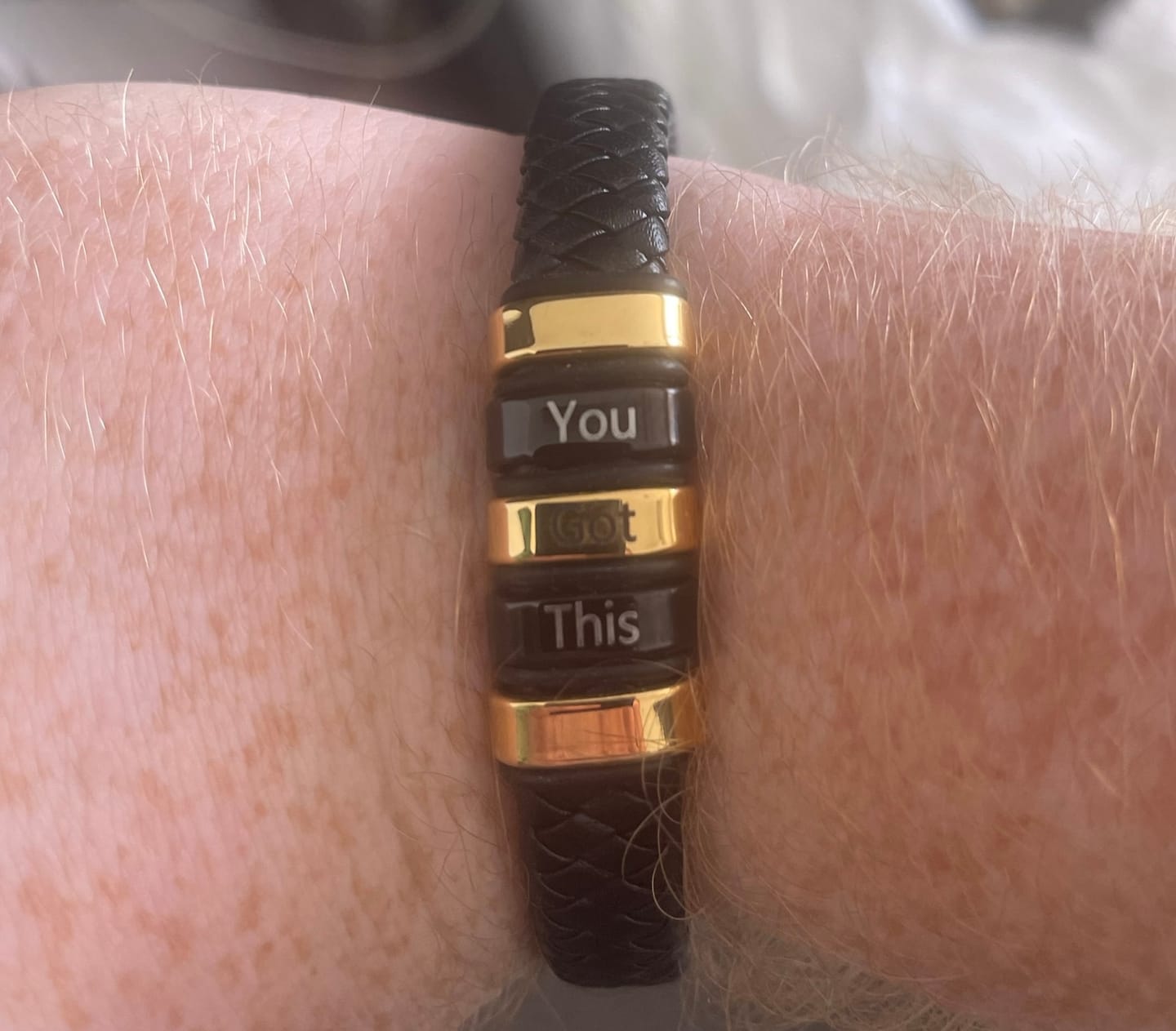 Customer photo review of Everloop Personalised Black Leather Bracelet