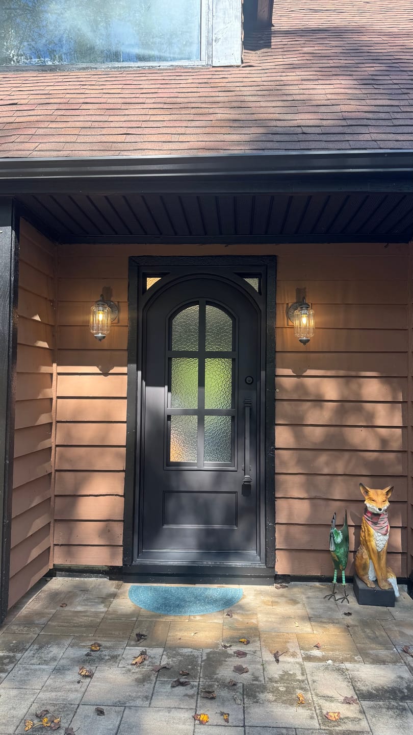 Customer photo review of Cameroon Model Pre Hung Single Front Entry Wrought Iron Door With Aqua Lite Glass Dark Bronze Finish