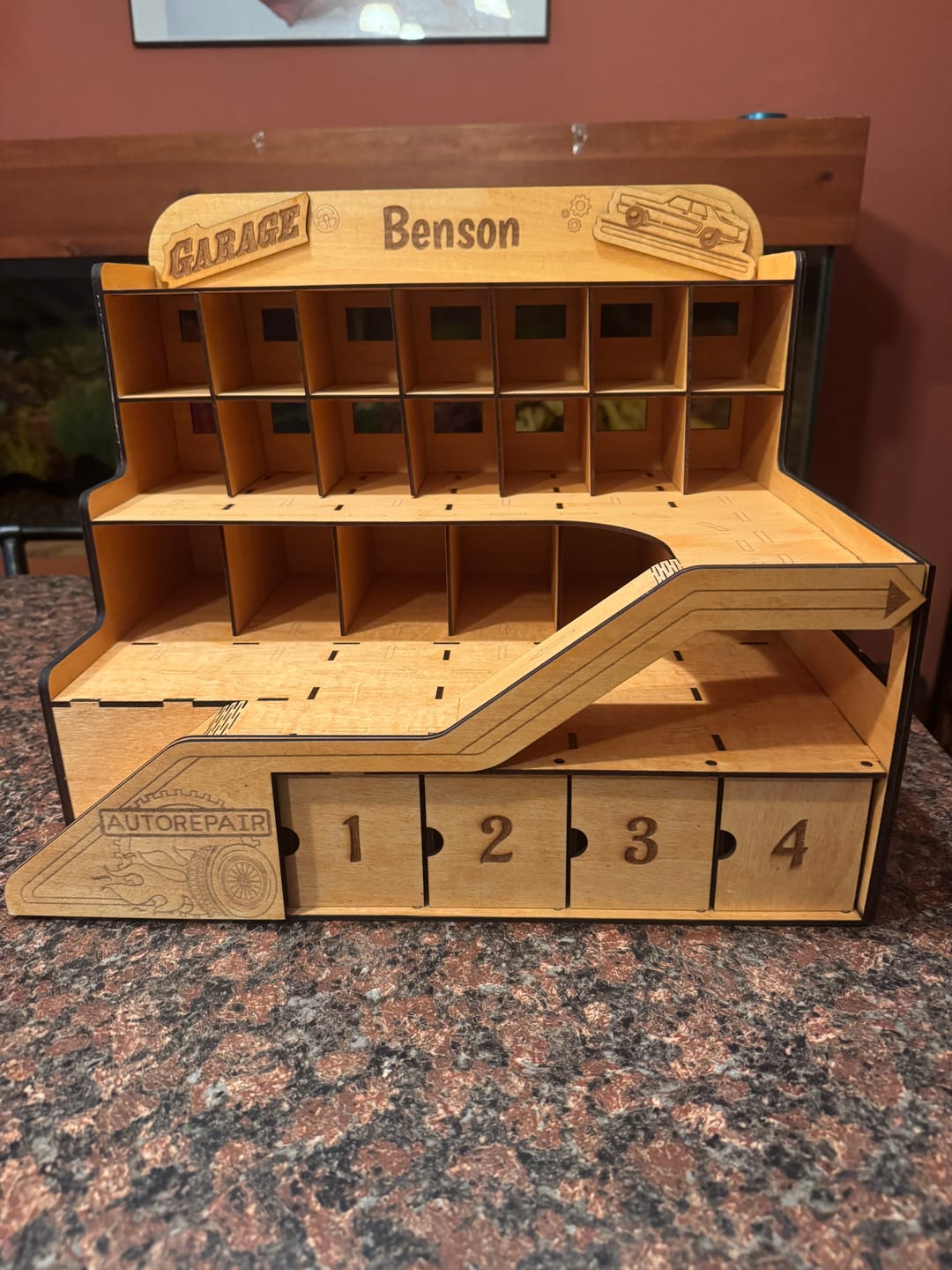 Customer photo review of Laser Cut Toy Garage Cars Storage SVG