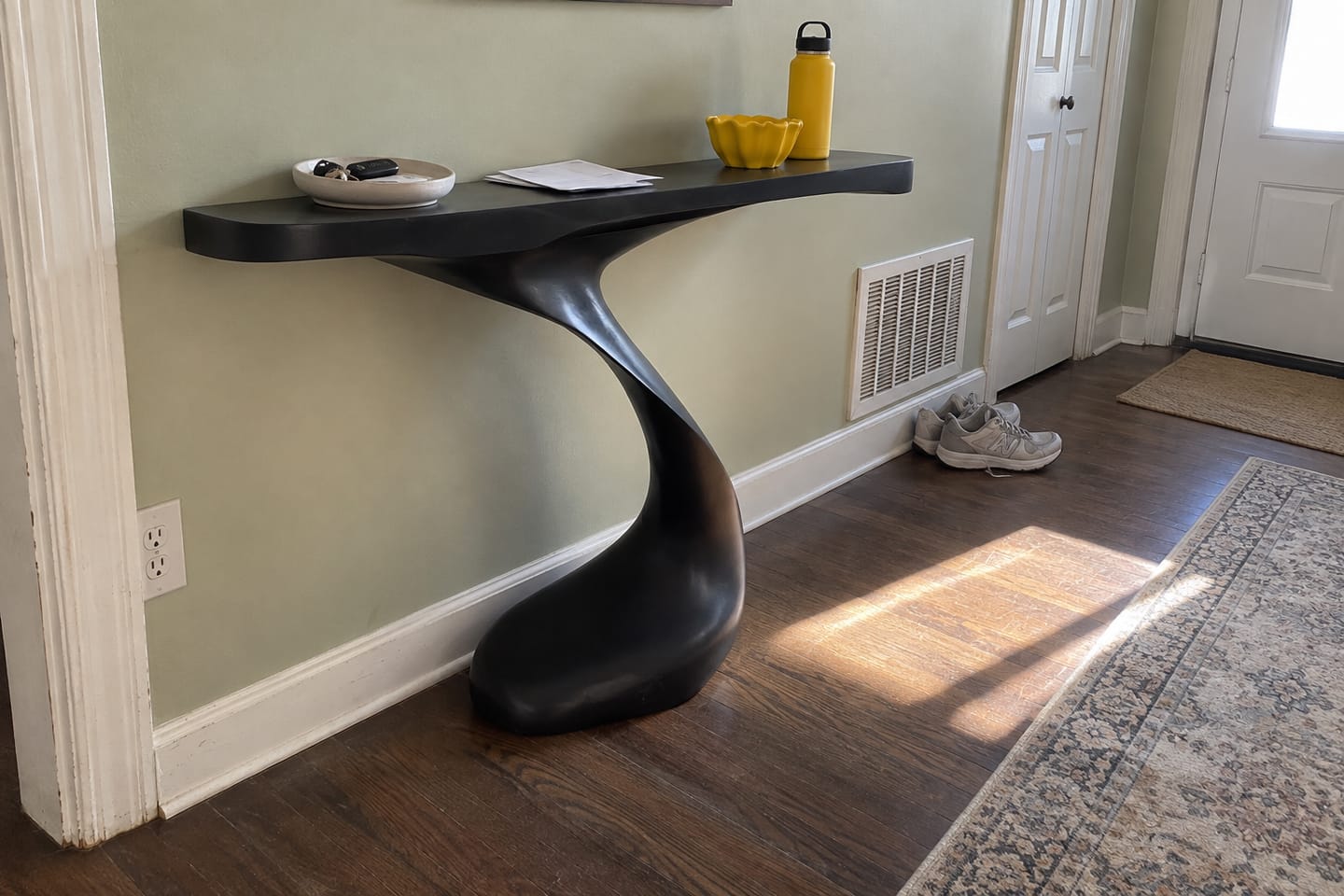 Customer photo review of Artistic Curved Console Table Natural Solid Wood Entryway S Curve Base