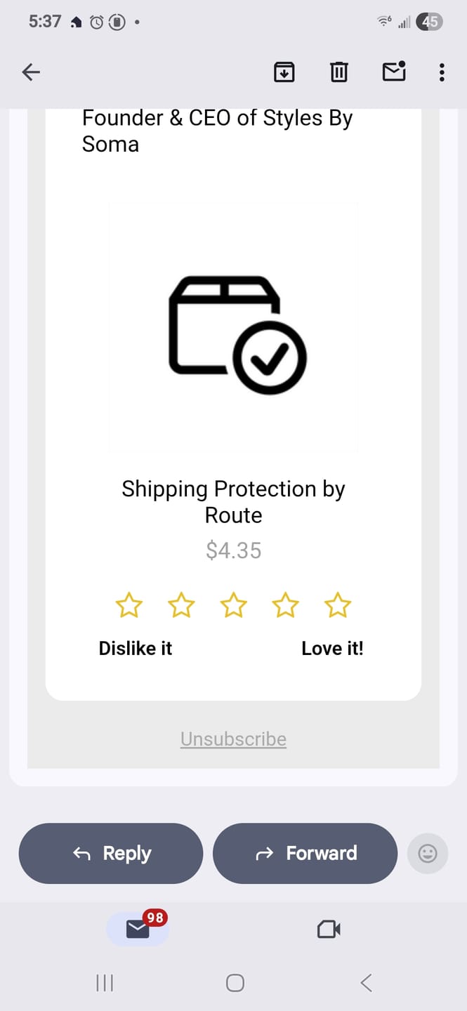 Customer photo review of Shipping Protection by Route