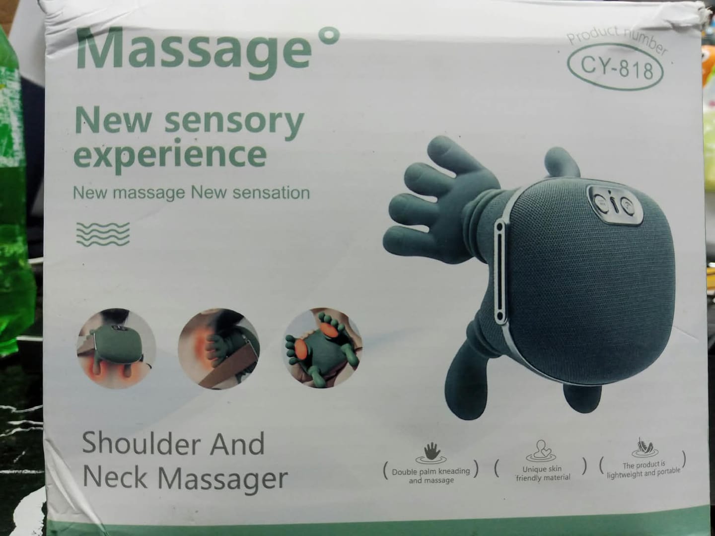 Customer photo review of Bionic Heated Neck & Shoulder Massager – Wireless 4D Kneading Massage (Green)