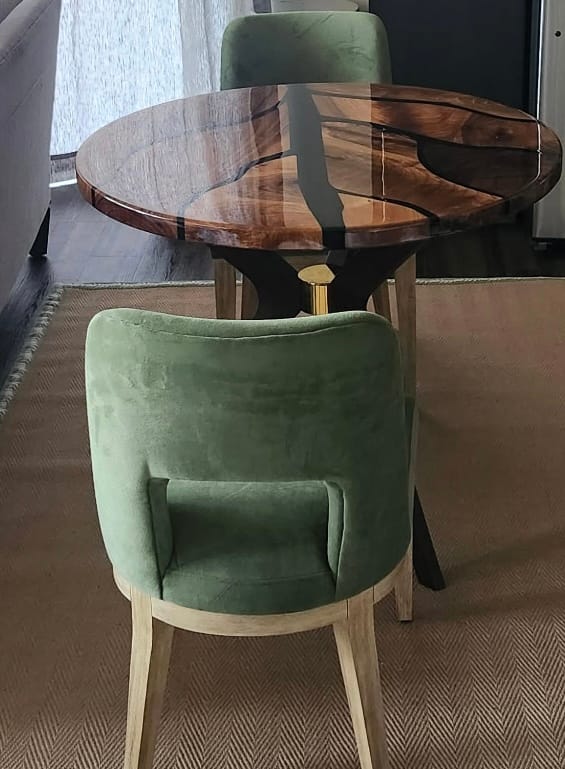 Customer photo review of Artisan Walnut and Epoxy Tree Branch Round Table