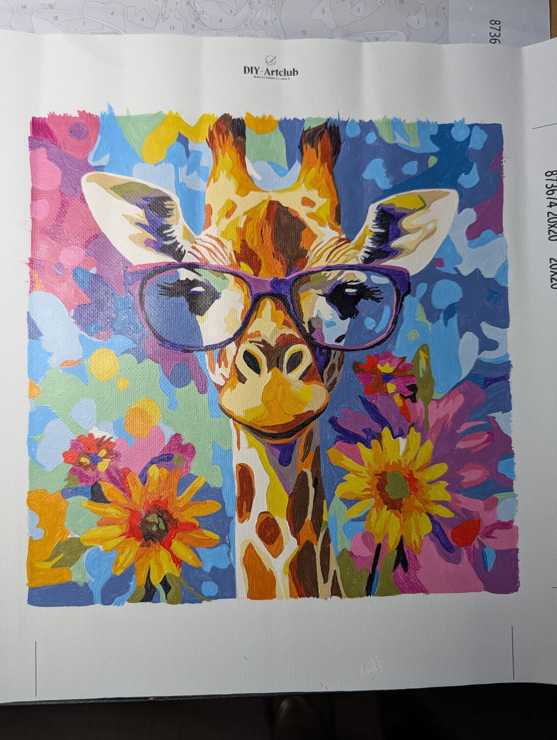 Customer photo review of Mini Paint by Number with Frame - Cool Giraffe with Flowers