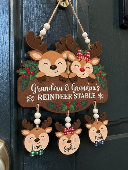 Customer photo review of Personalized Grandma & Grandpa's Reindeer Stable Sign – Custom Grandkids Names Christmas Wooden Sign