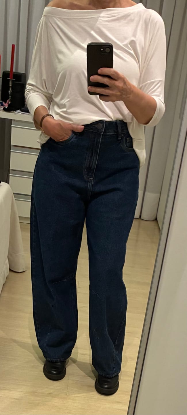 Customer photo review of Calça Jeans Balloon Baobá Azul Escuro