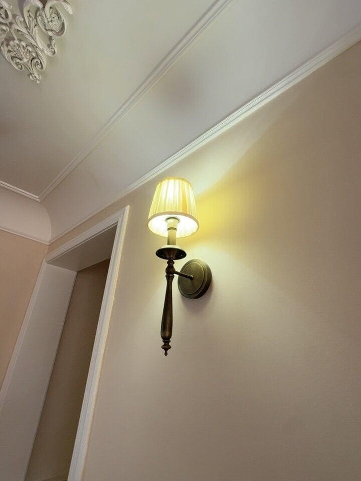 Customer photo review of Wall Light, Beige Fabric Shade, Solid Brass, Wall Sconce