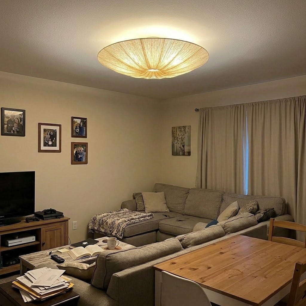 Customer photo review of Fabric Ceiling Light, Beige Shade, Iron Frame, Flush Mount, 50 cm