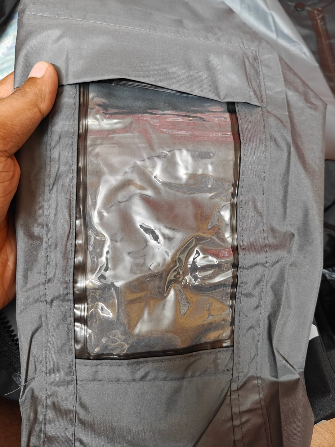 Customer photo review of Black with Grey Sleeve - Rain Jacket with Pant & Mobile Pouch