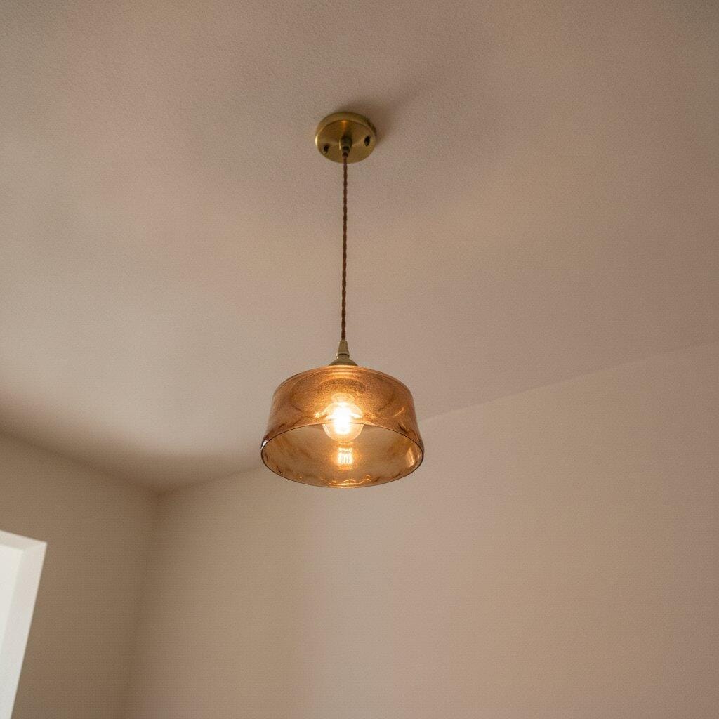 Customer photo review of Brass and Amber Glass Pendant Light, 15 to 18 cm, 150 cm Cord
