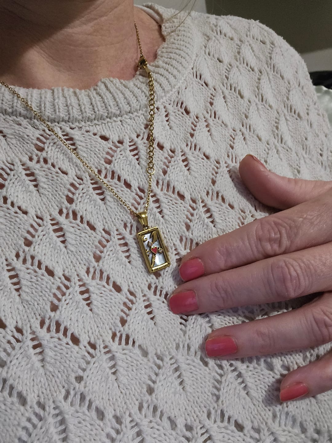 Customer photo review of The Lovers - Tarot Card Necklace