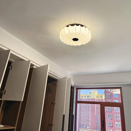 Customer photo review of Wood Ceiling Light, Walnut Frame, Pleated Fabric Shade, Integrated LED