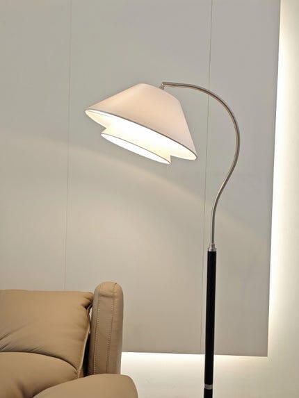 Customer photo review of Wood Floor Lamp, Walnut Frame, Fabric Shade, 155 cm, Plug In