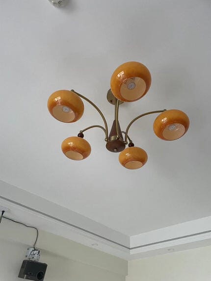 Customer photo review of Glass Chandelier, Caramel Heads, Metal and Wood Frame, 30 cm Rod