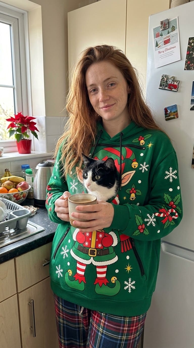 Customer photo review of PeekaPurr™ Christmas Cat Pouch Hoodie