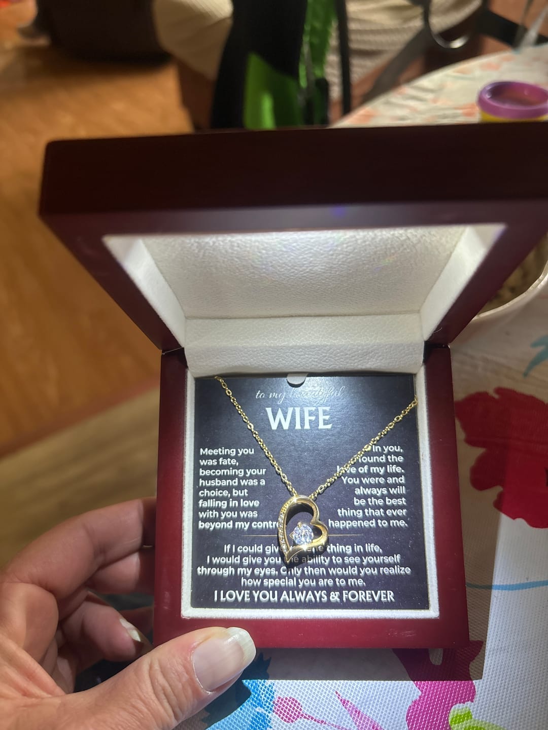 Customer photo review of To My Beautiful Wife Forever Love Necklace | Love of My Life Gift from Husband