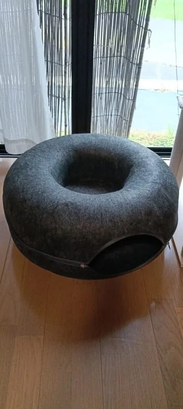 Customer photo review of Felt Donut Cat Bed & Tunnel – 2-in-1 Zip-Apart Hideaway