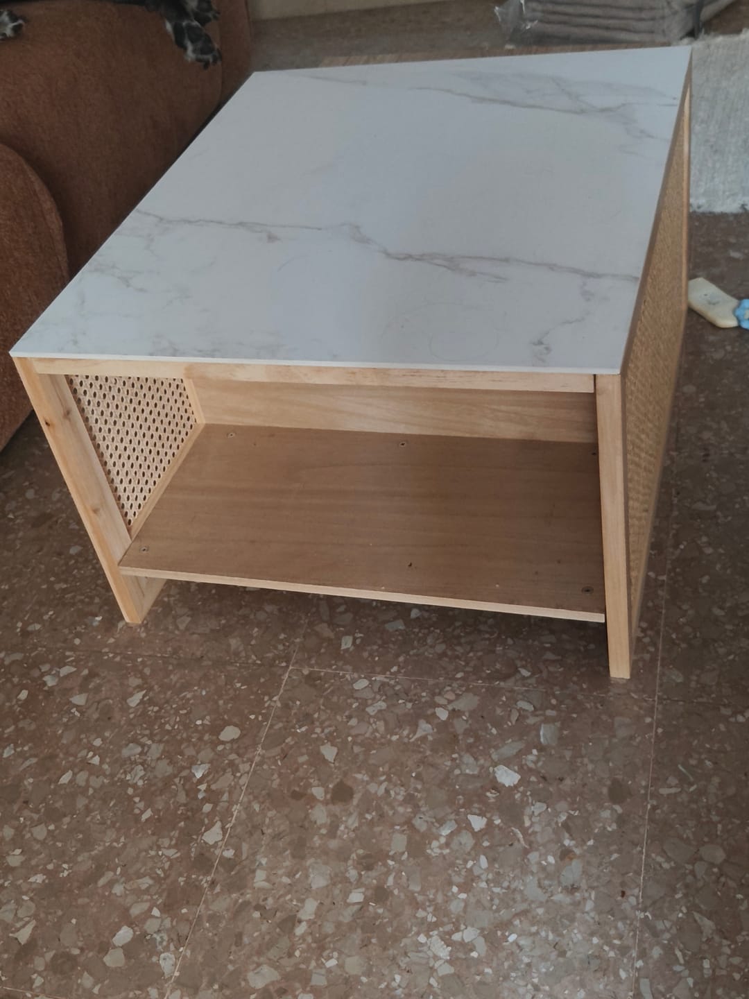 Customer photo review of TROMSO - Set de 2 tables basses gigognes en rotin et plateau effet marbre