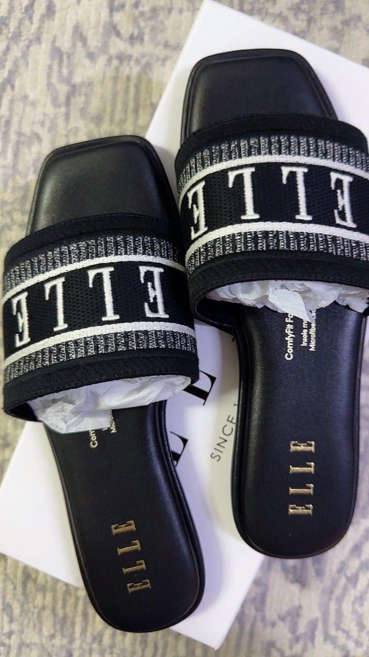 Customer photo review of Renee Logo Stitch Slip-on Sandals In Black