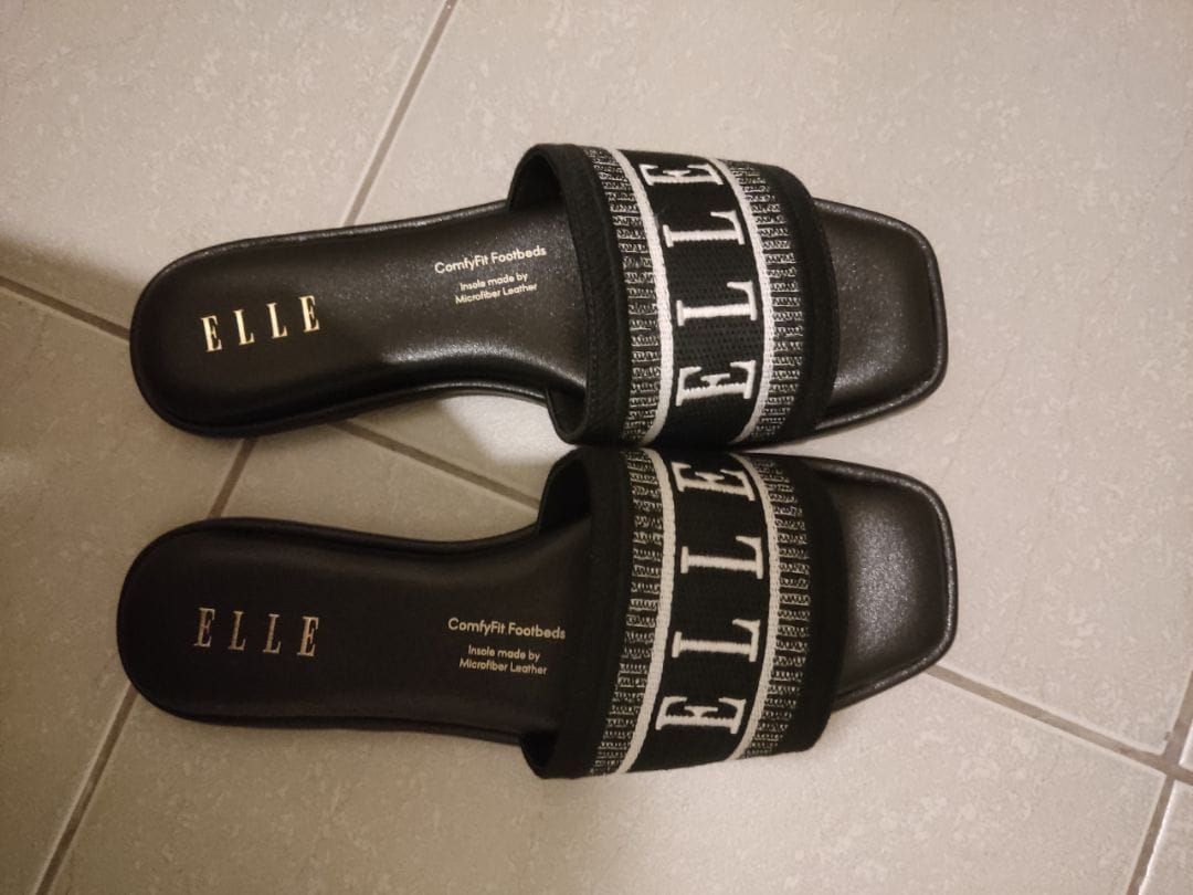 Customer photo review of Renee Logo Stitch Slip-on Sandals In Black