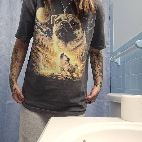 Customer photo review of Pug Howling Moon Tee
