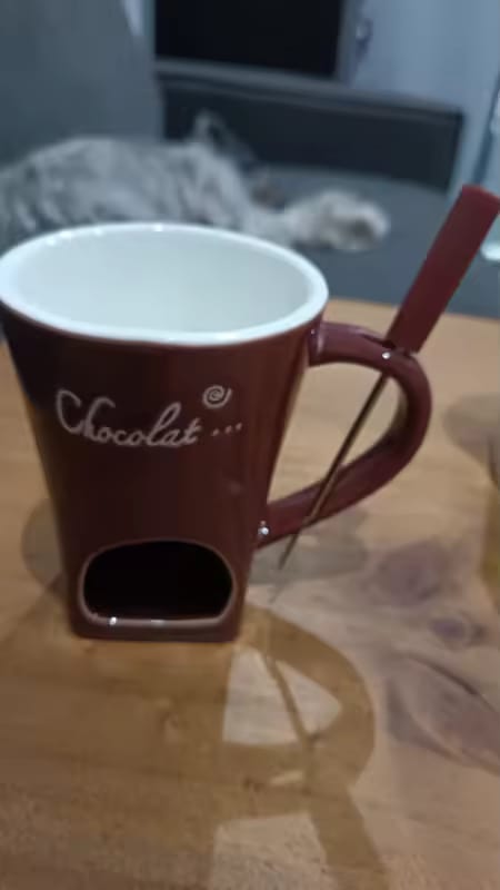 Customer photo review of Taza Fondue de Chocolate de Cerámica 130 ml con Tenedor