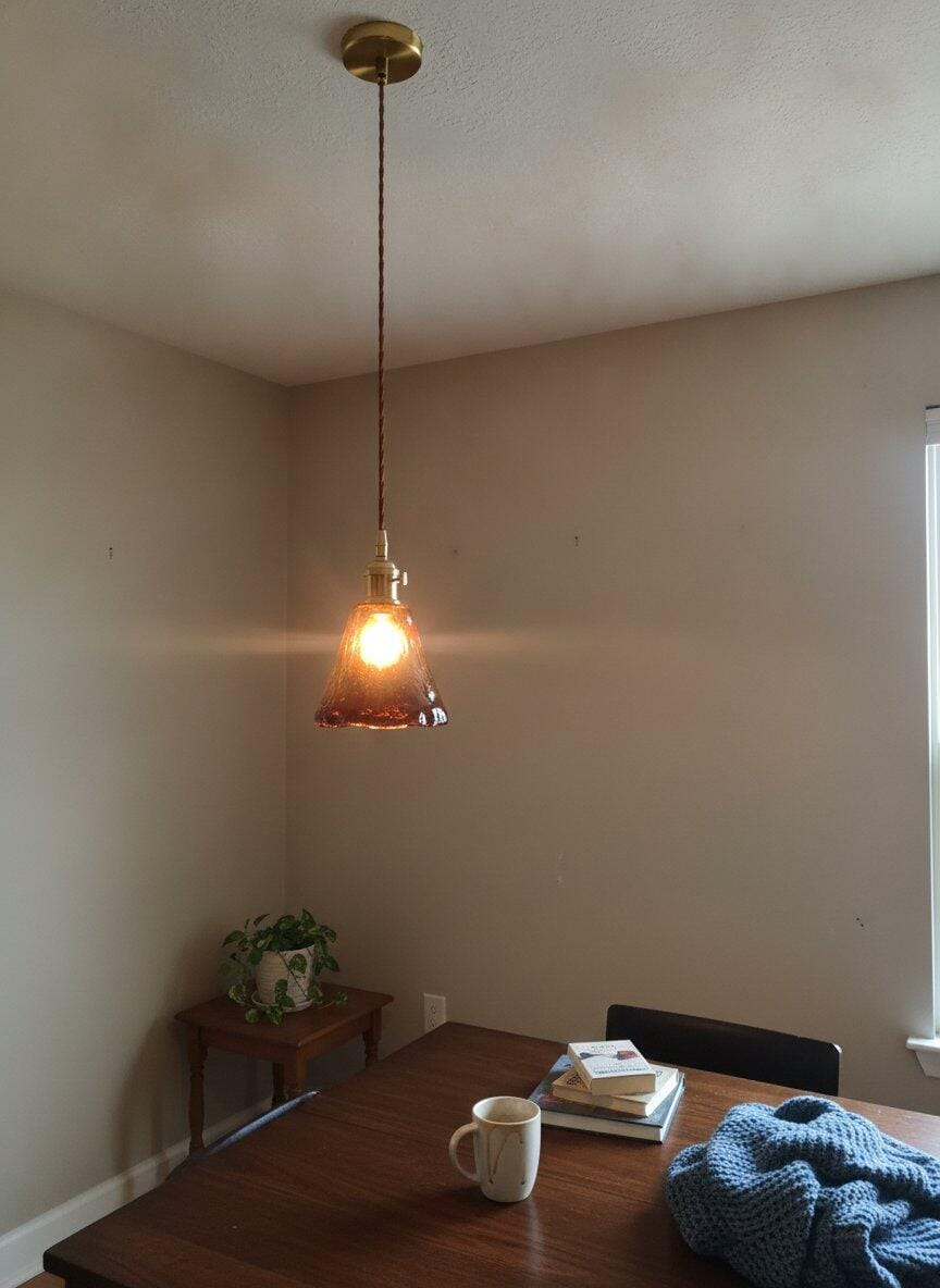 Customer photo review of Brass and Amber Glass Pendant Light, 15 to 18 cm, 150 cm Cord