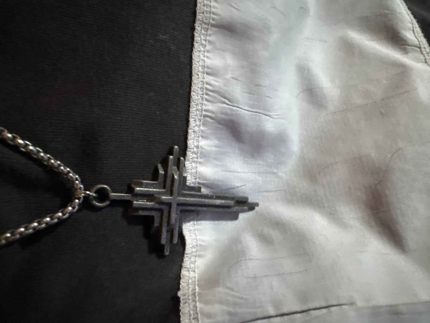 Customer photo review of FREE Today: Structured Alloy Cross Necklace: Modern Layered Faith Jewelry