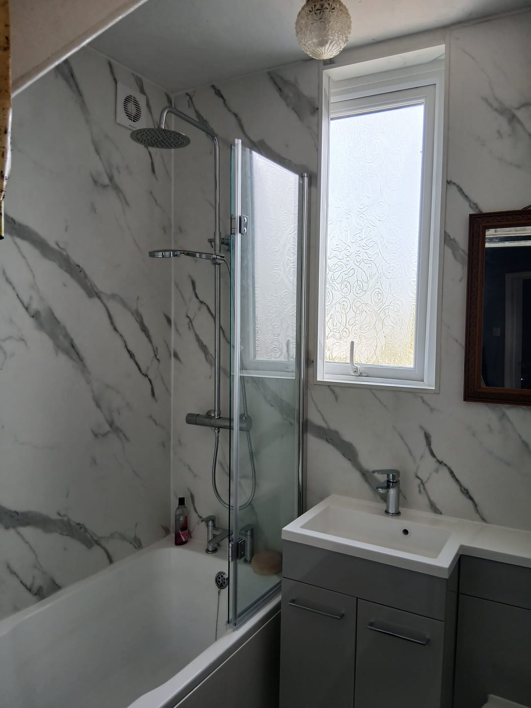 Customer photo review of 10mm Carrara Marble Matt Shower Panel 1M x 2.4M