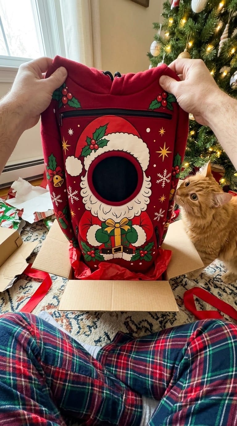 Customer photo review of PeekaPurr™ Christmas Cat Pouch Hoodie
