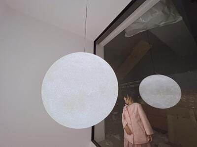 Customer photo review of Pendant Light, Textured White Sphere, Resin and Fibre Shade